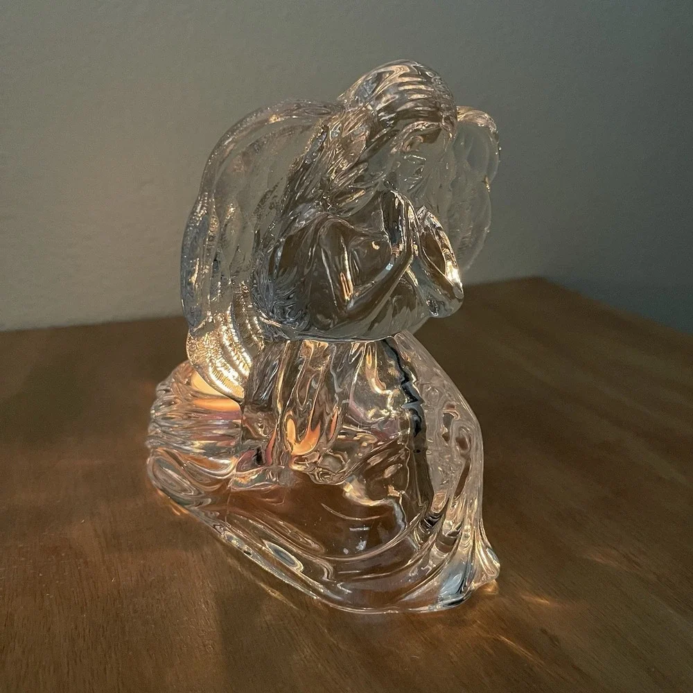 Crystal Glass Praying Angel Tea Light‎ Candle Holder Large & Heavy Celestial